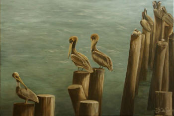 Pelicans on Pilings